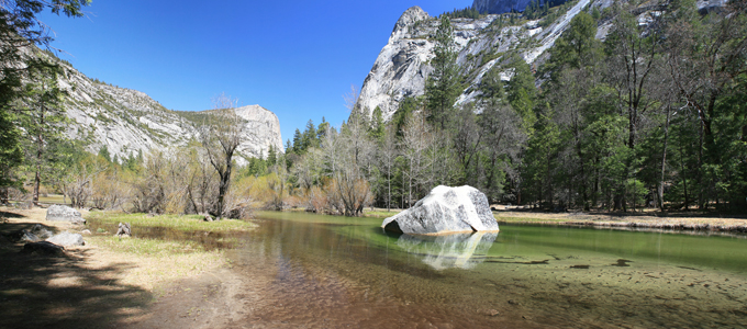 Mirror lake few mins from where the bus drops you off, the start