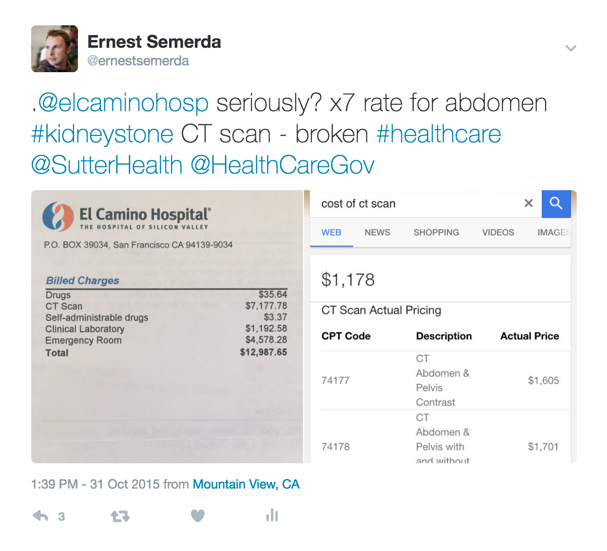 My healthcare costs - note CT Scan price Inconsistency